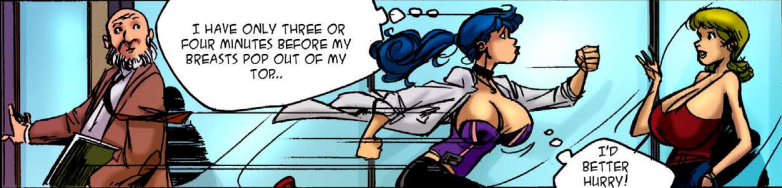 A woman with large breasts runs