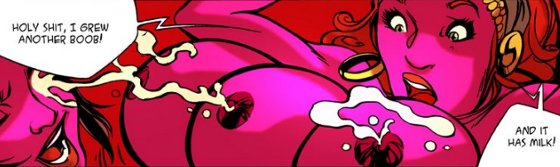 A genies grows a third, very large, breast